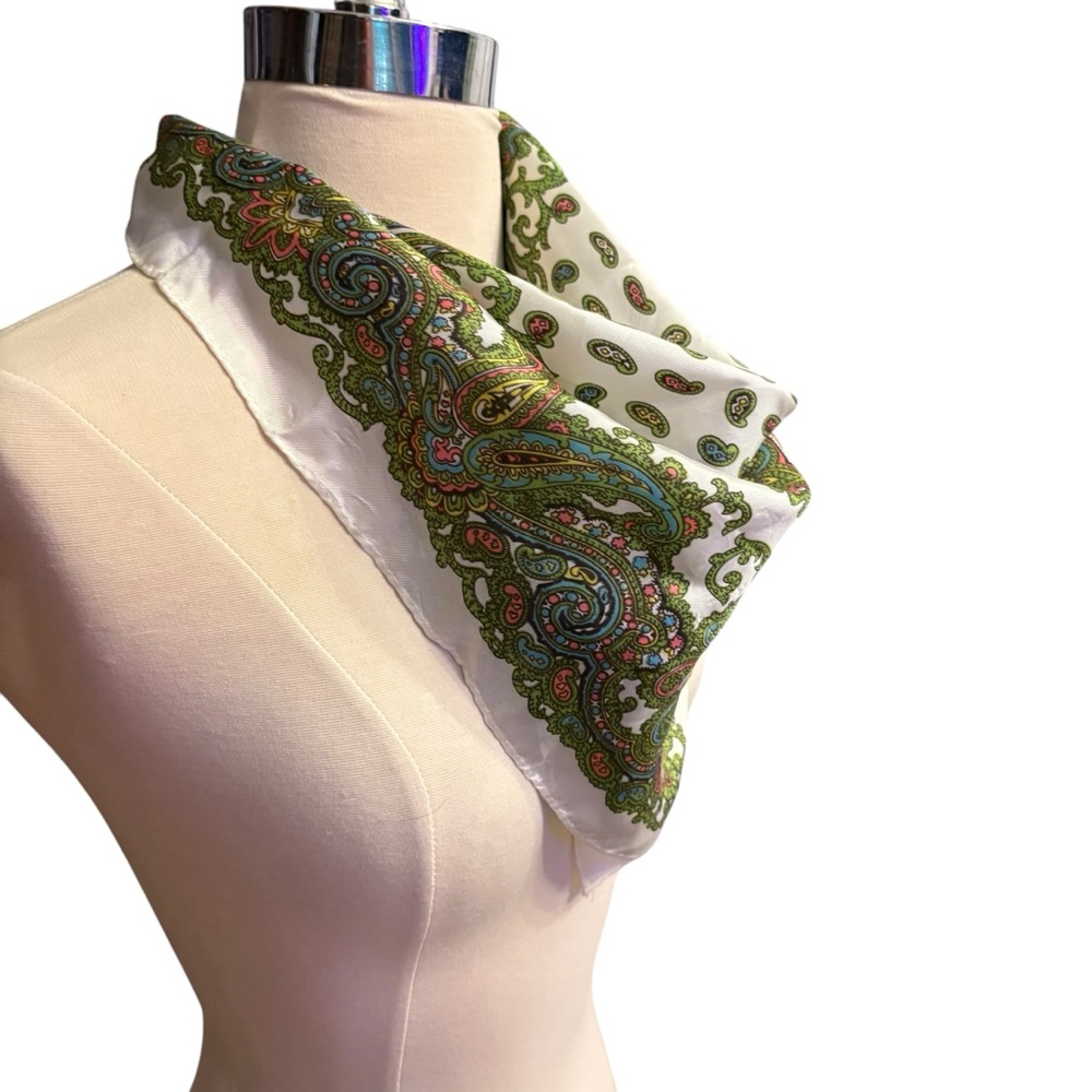 5 for $40 Vintage White Green Paisley Square Scarf - Picture 2 of 8